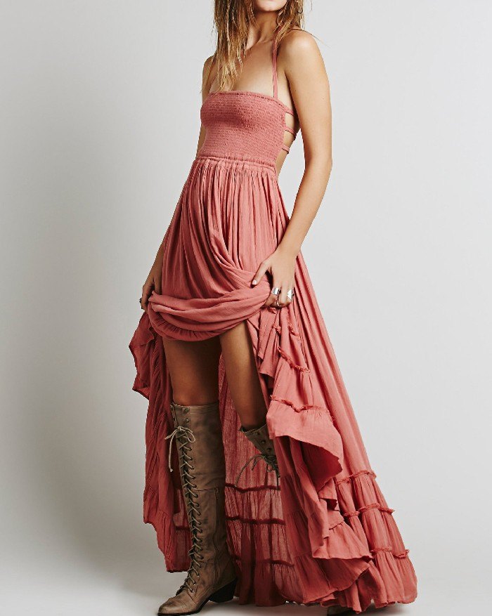 Sukienka maxi typu Halter Swing Beach z odkrytymi plecami