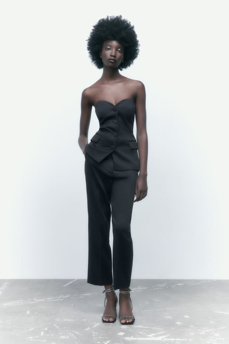 Klasyczny komplet z gorsetem i spodniami z wysokim stanem