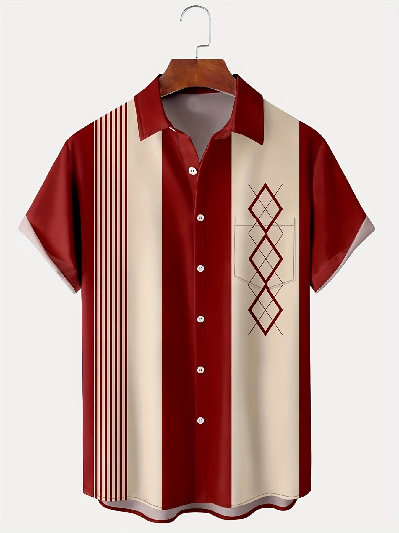 Koszula w stylu vintage z krótkim rêkawem i geometrycznym nadrukiem