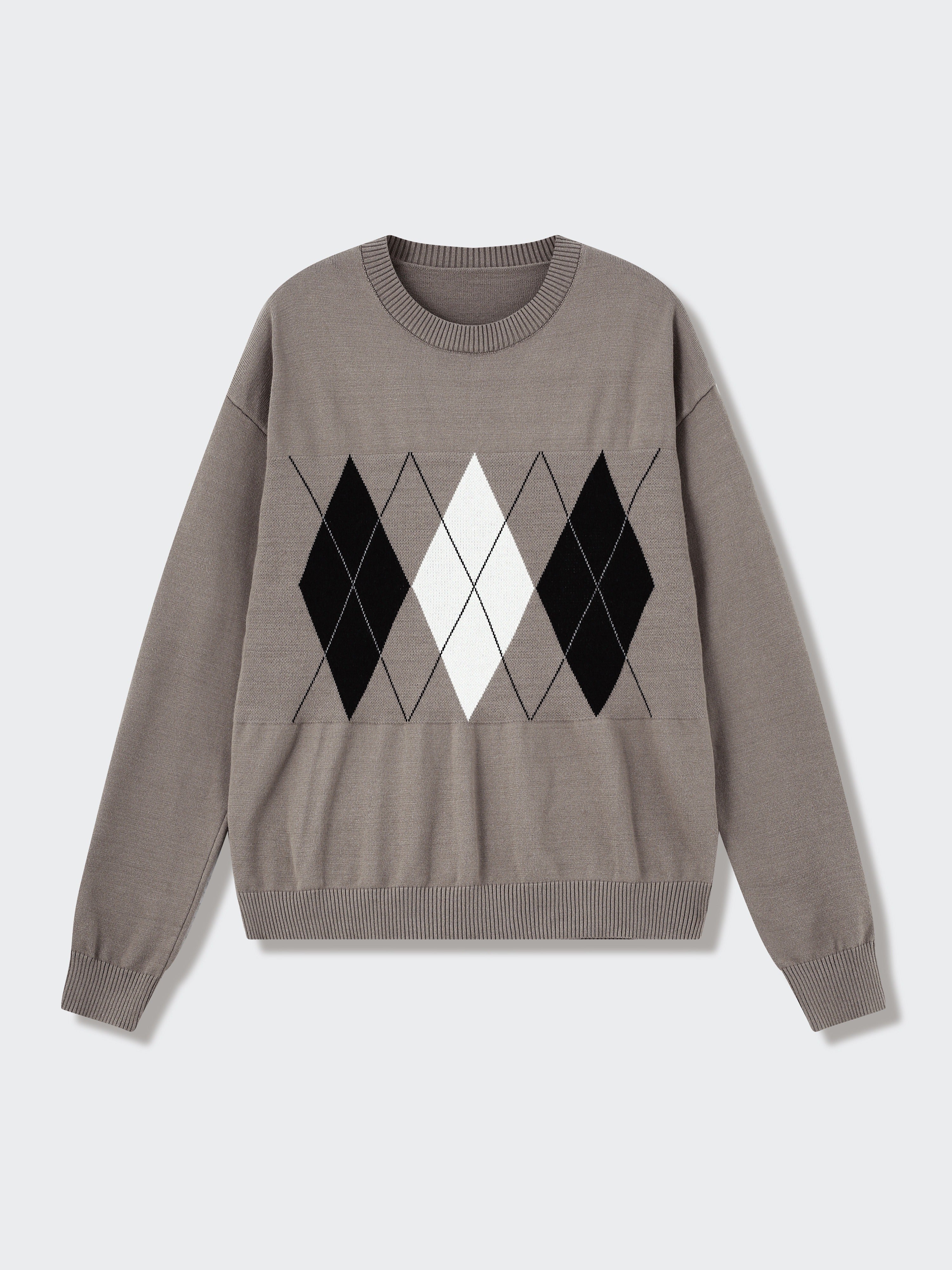 LuŸny sweter z dzianiny argyle