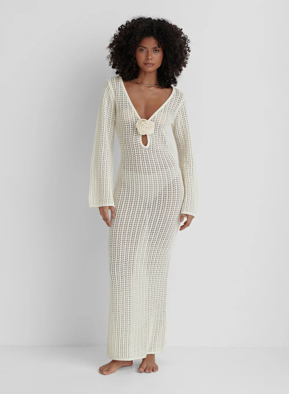 Rückenfreies Strickkleid in Beige
