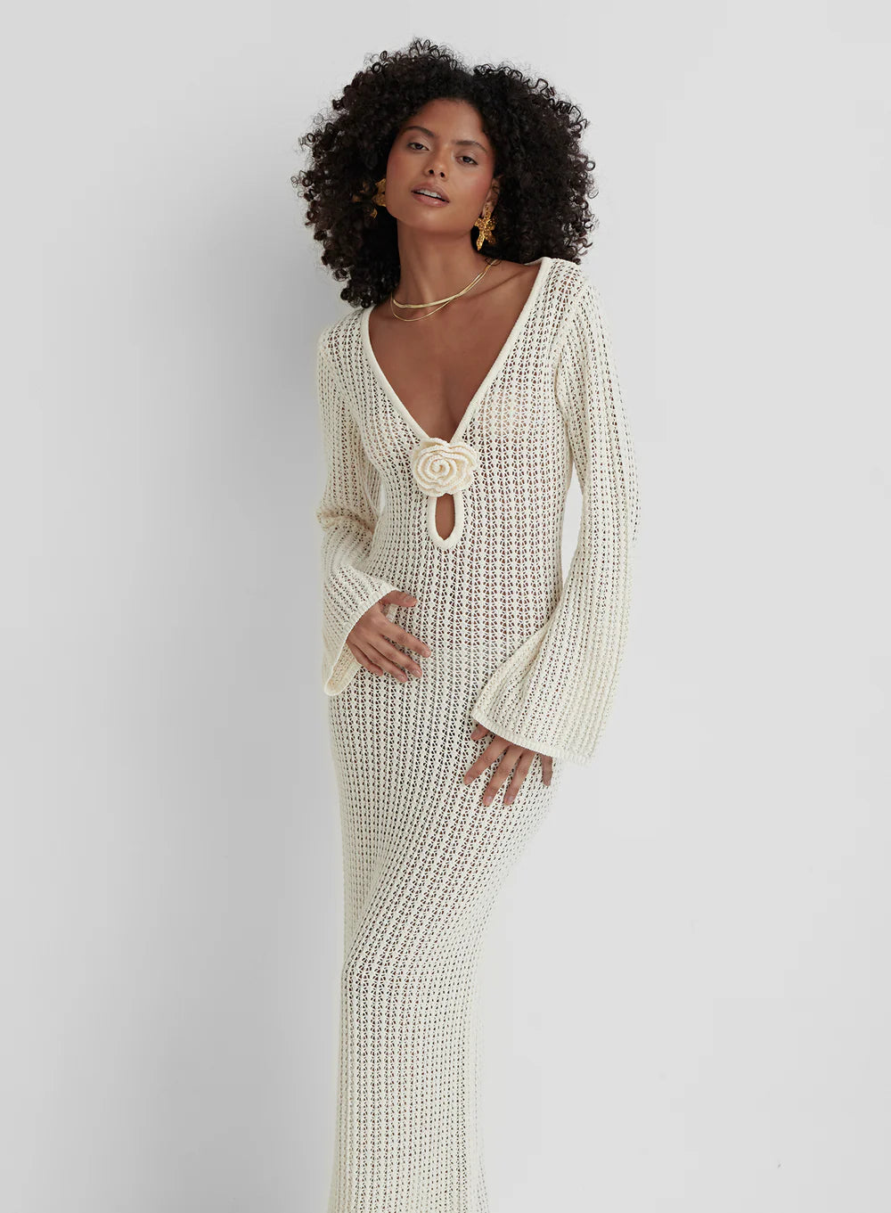 Rückenfreies Strickkleid in Beige