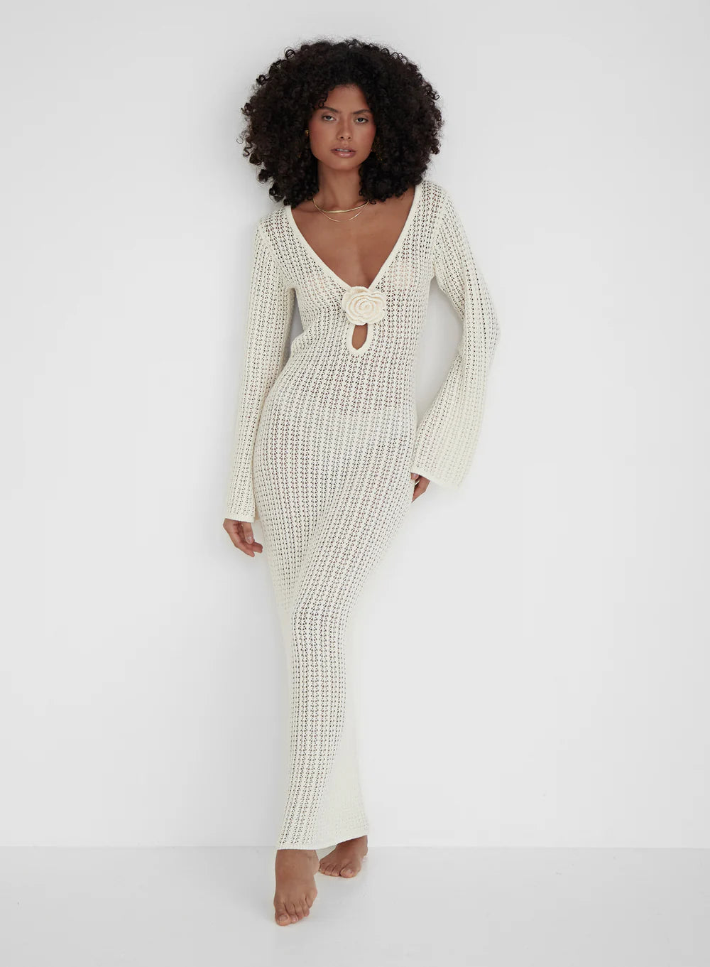 Rückenfreies Strickkleid in Beige