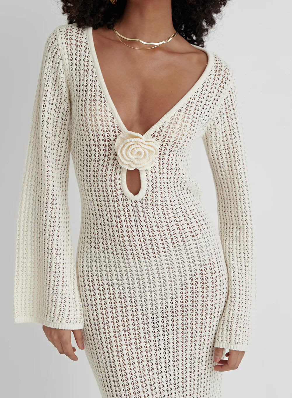 Rückenfreies Strickkleid in Beige