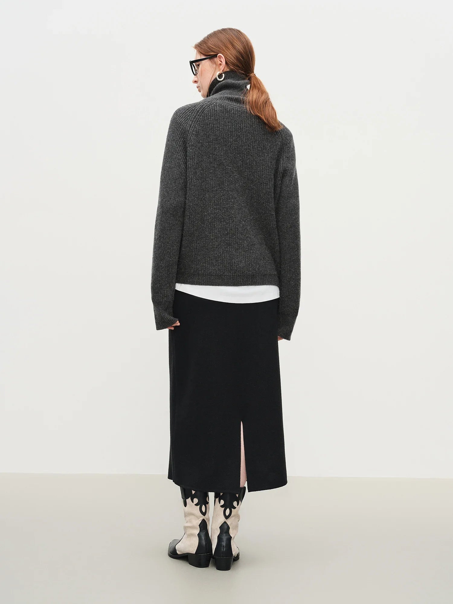 Luźny sweter z mieszanki wełny, zapinany na zamek