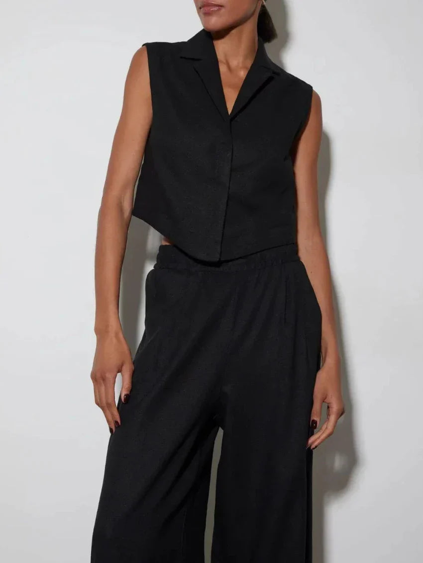 Elegancki kardigan i garnitur do spodni wykonany z lnu i baweęny