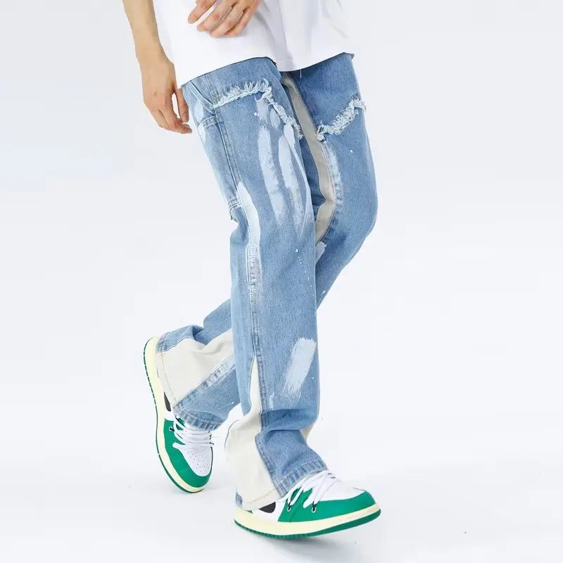 LuŸne jeansy rozkloszowane w stylu streetwear