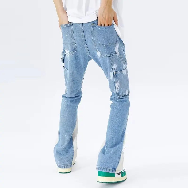 LuŸne jeansy rozkloszowane w stylu streetwear