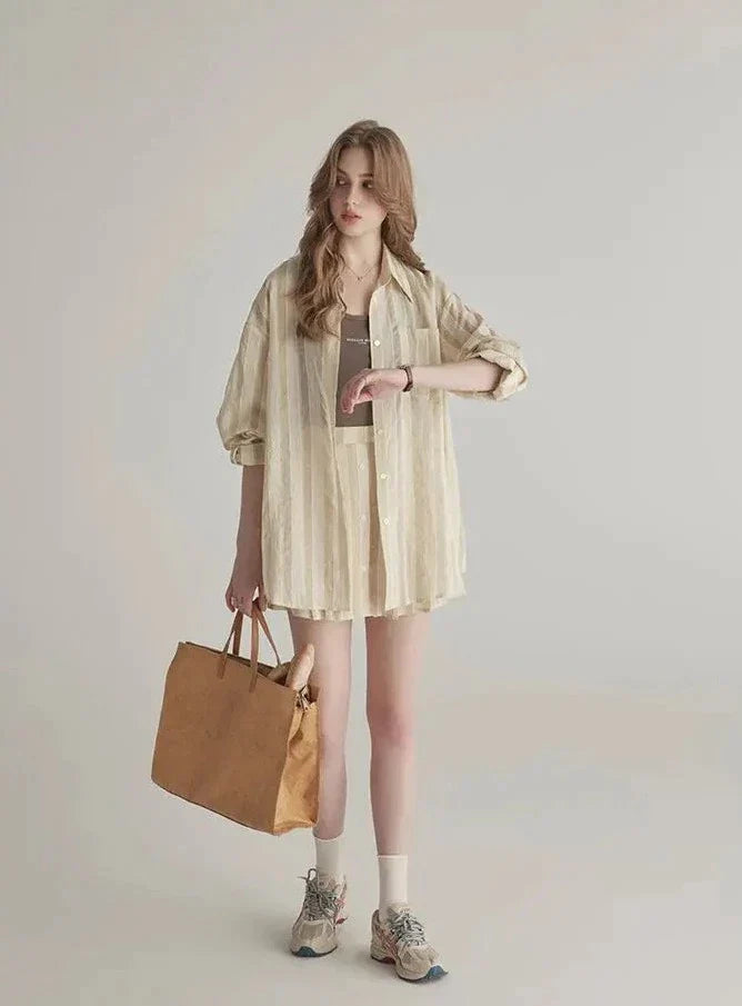 Komplet z koszulą i spódnicą w paski