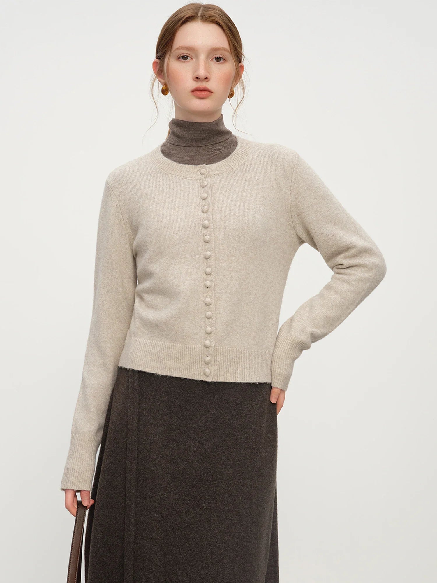 Kardigan z dzianiny mieszanej z wełnianymi guzikami