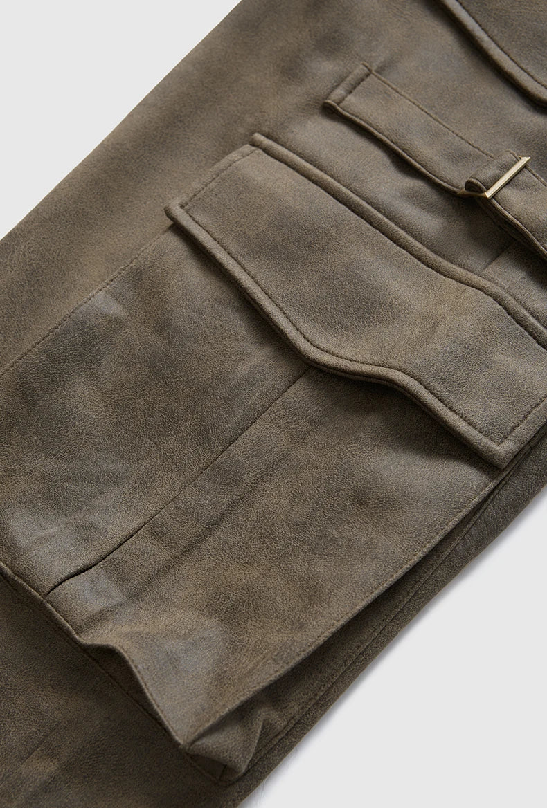 Zamszowe spodnie cargo w stylu vintage