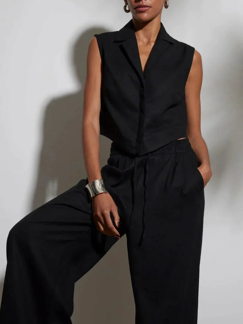 Elegancki kardigan i garnitur do spodni wykonany z lnu i baweęny