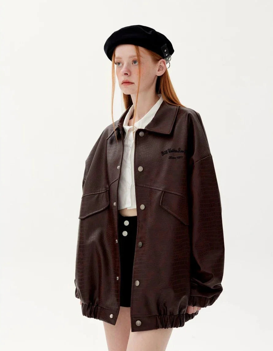 Teksturowana kurtka ze skóry