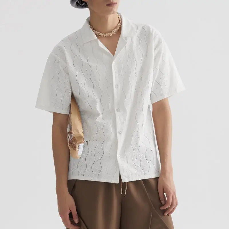Koronkowa koszula z klapami w stylu retro i krótkim rêkawem