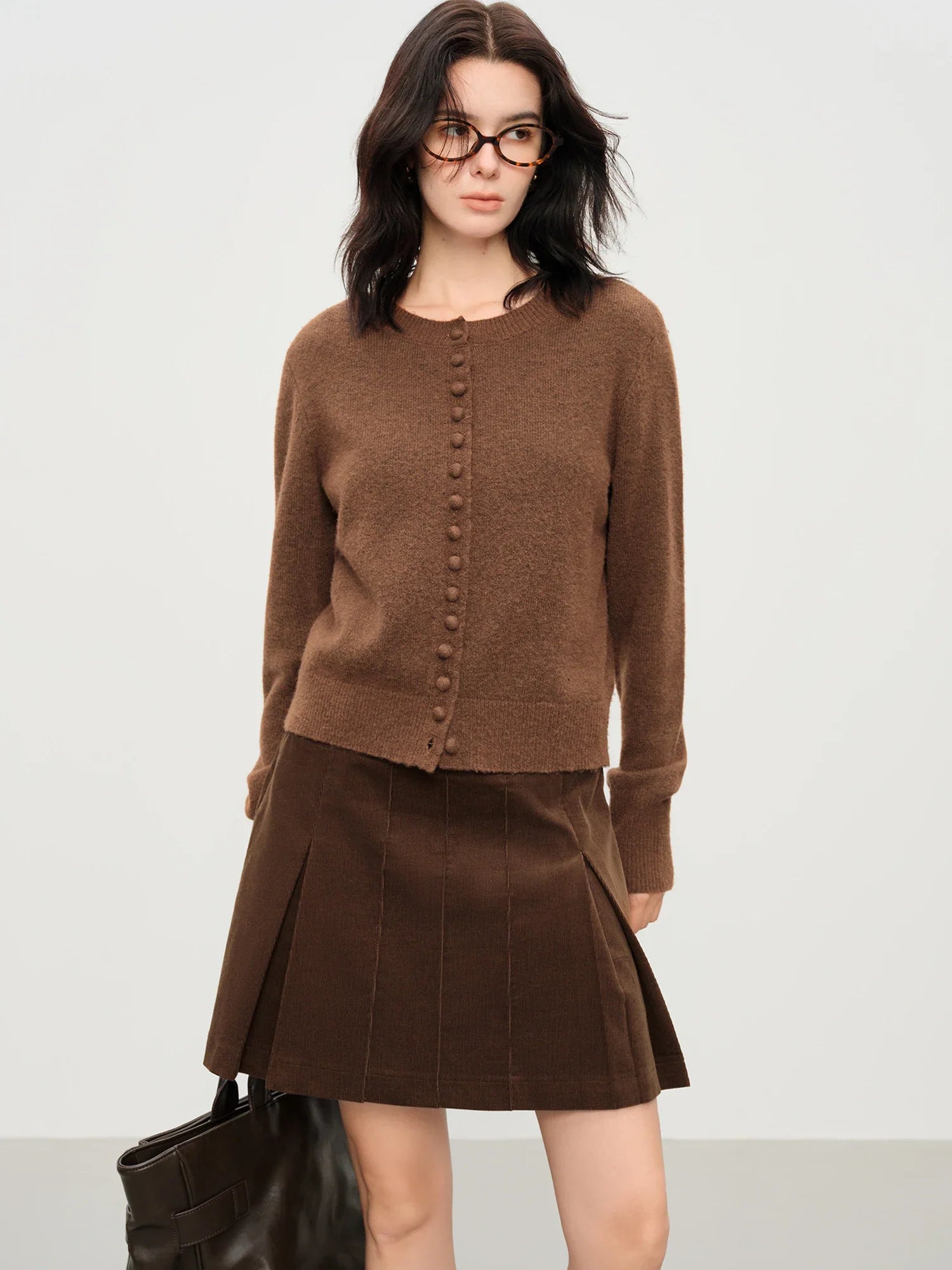 Kardigan z dzianiny mieszanej z wełnianymi guzikami