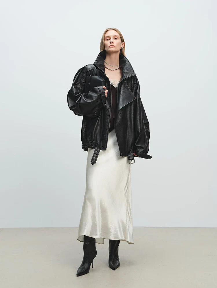 Miękka, skórzana kurtka oversize