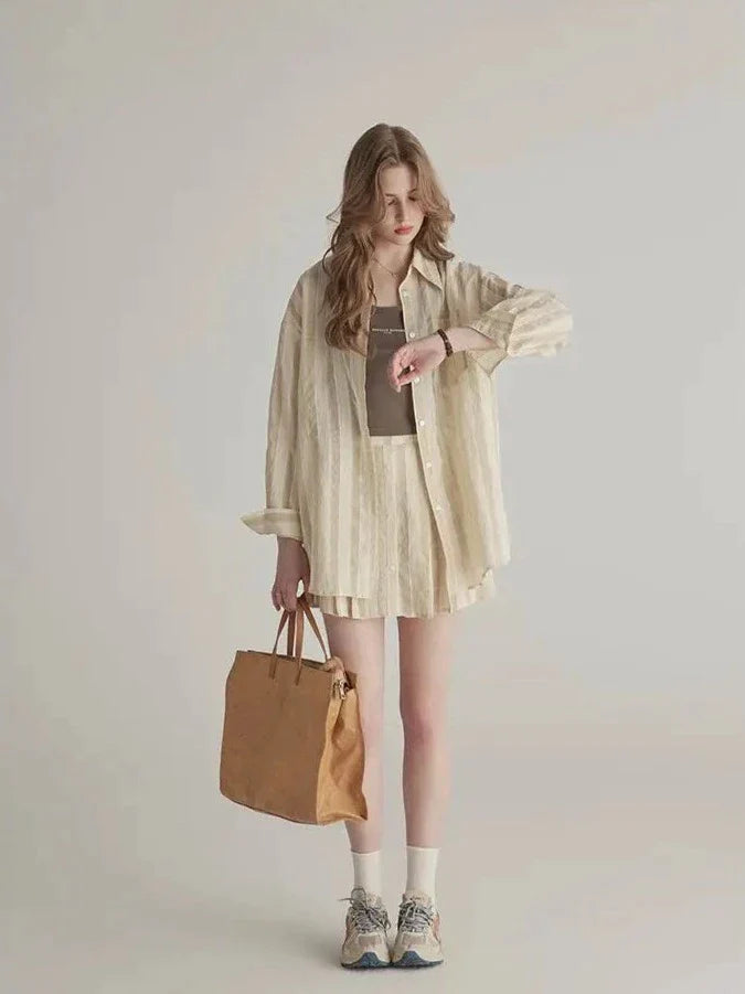 Komplet z koszulą i spódnicą w paski