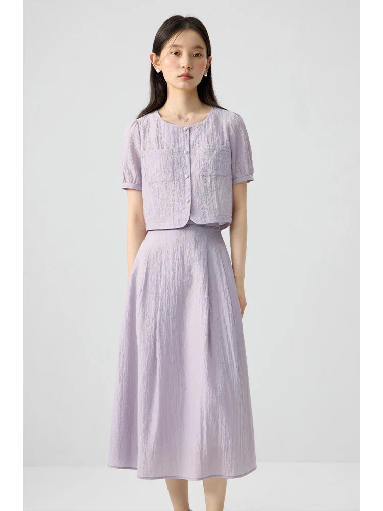 Luźny, swobodny komplet z topem i spódnicą