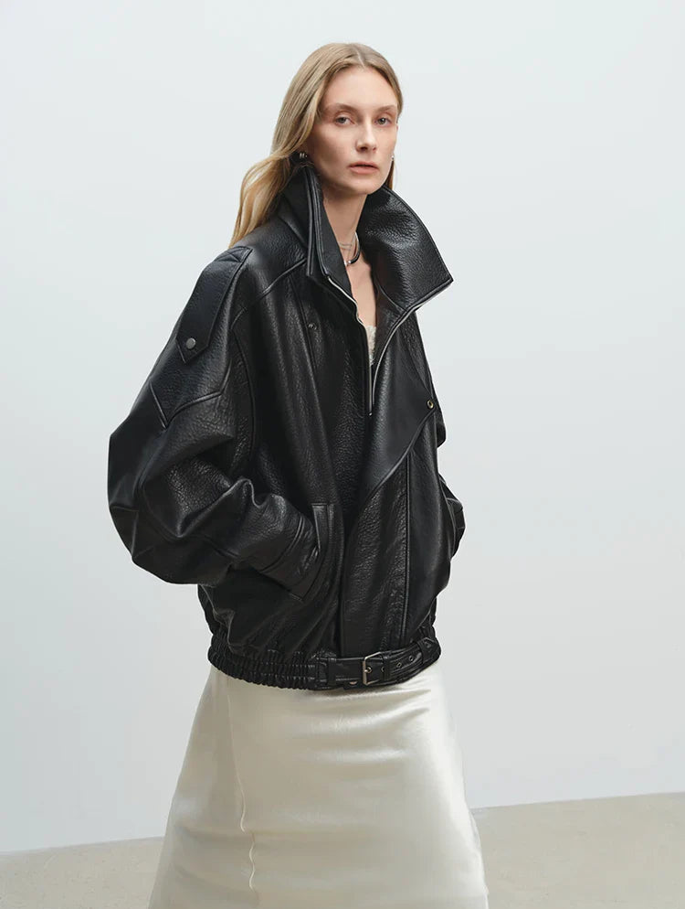 Miękka, skórzana kurtka oversize