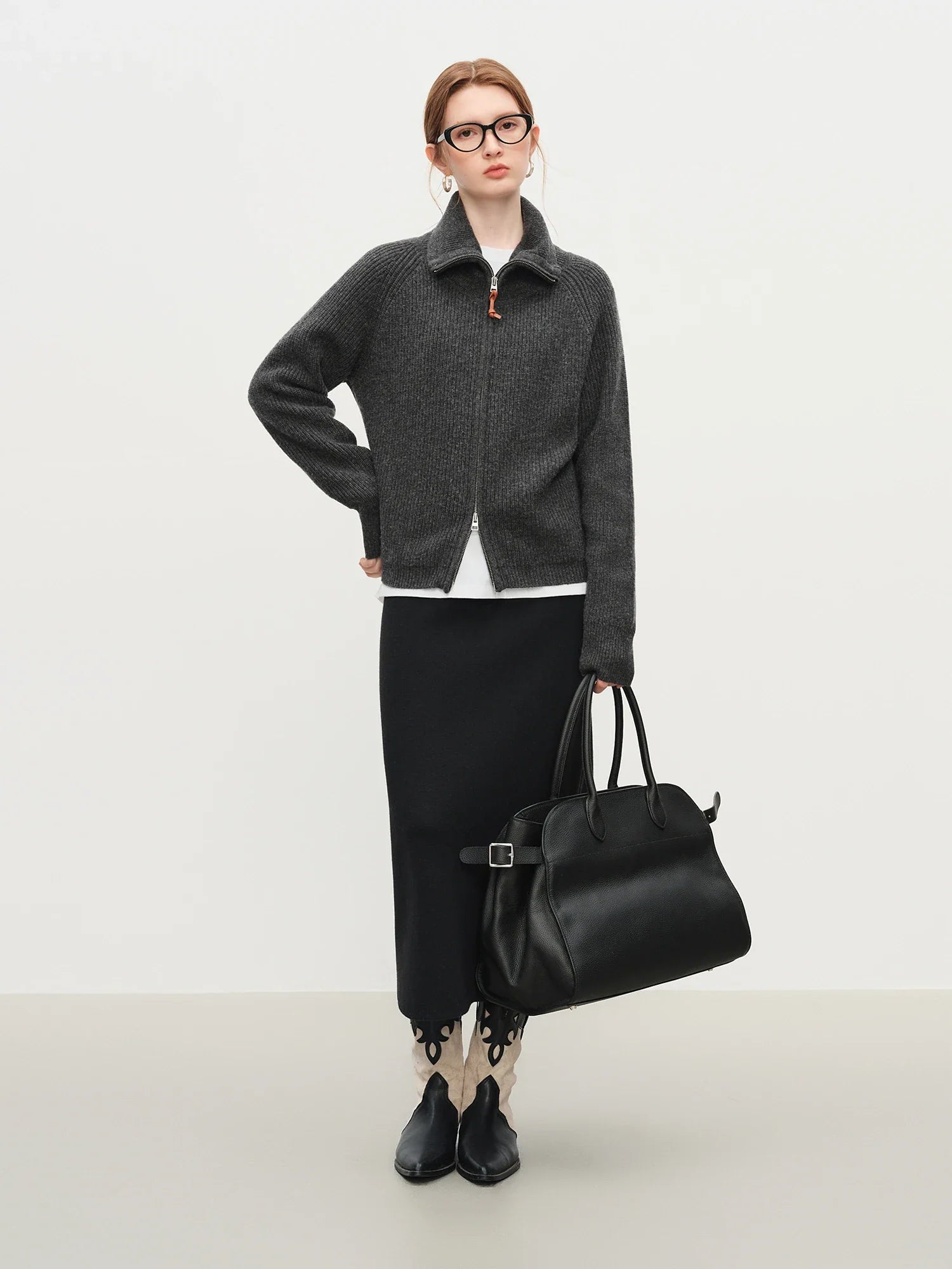 Kardigan z dzianiny z mieszanki wełny z podwójnym zamkiem błyskawicznym