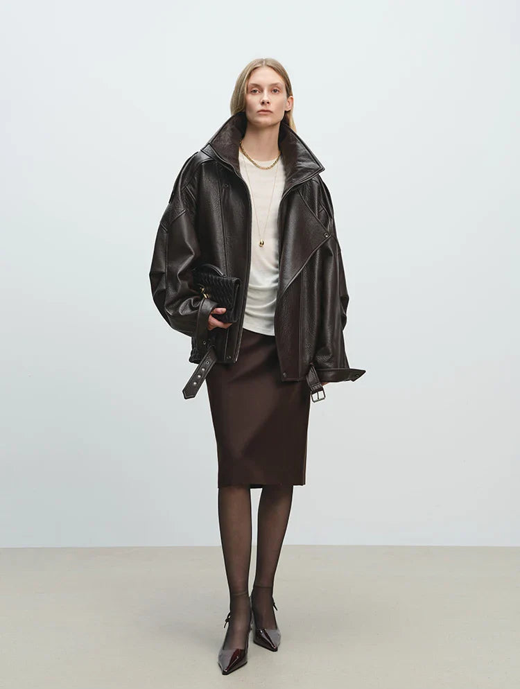 Miękka, skórzana kurtka oversize