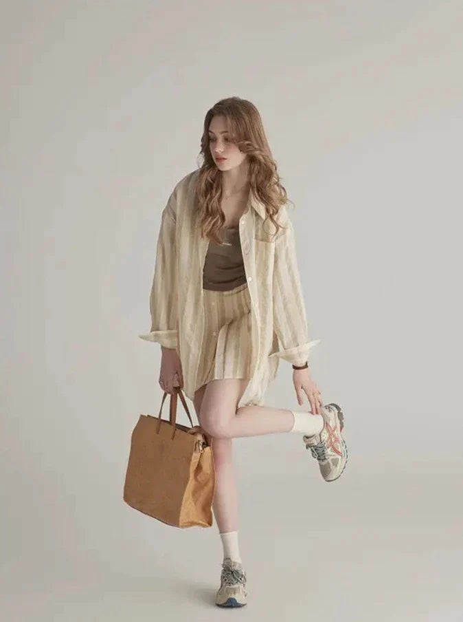 Komplet z koszulą i spódnicą w paski