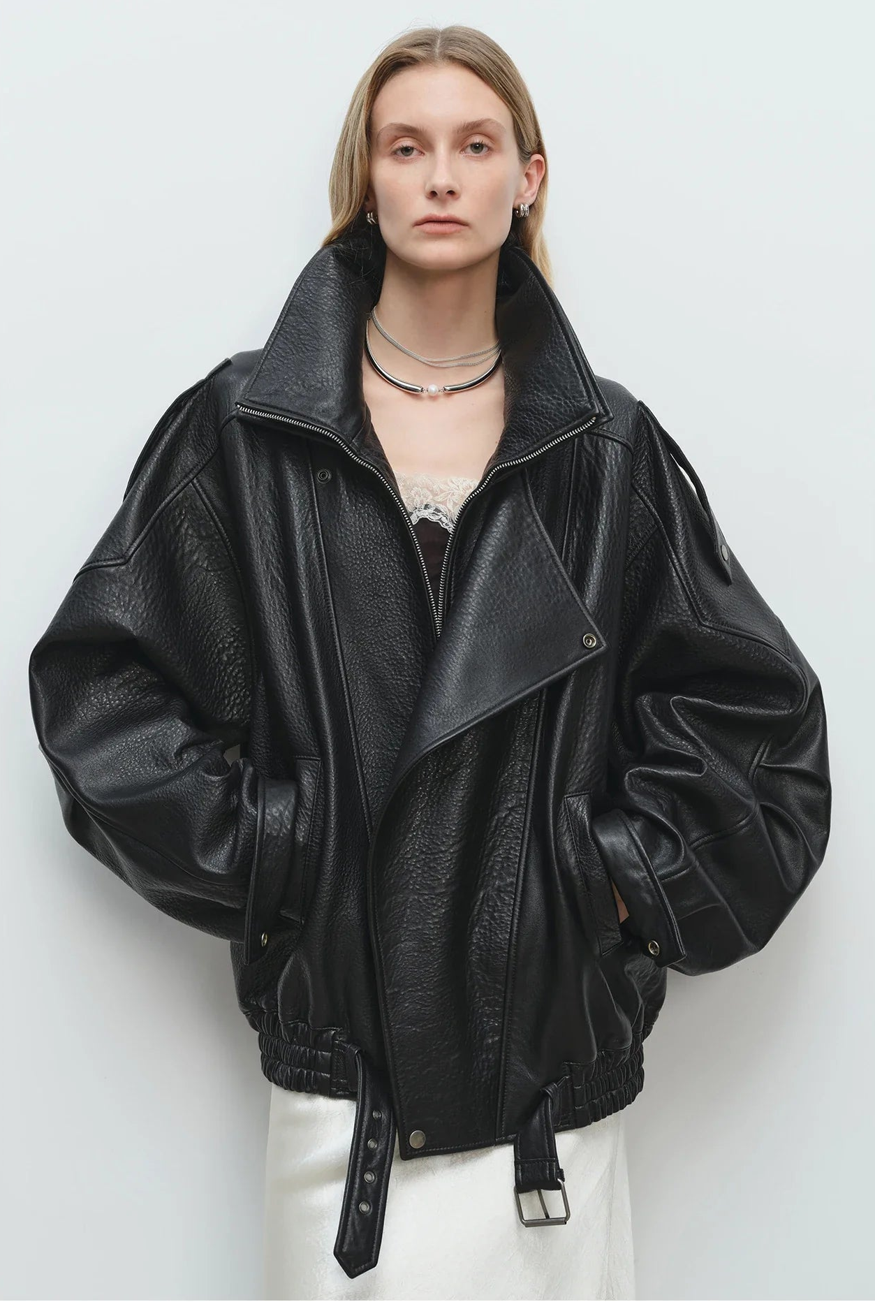 Miękka, skórzana kurtka oversize