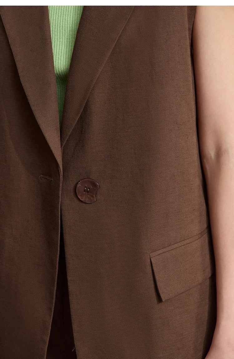 Luźny komplet z bawełny i lnu: kamizelka i spodenki