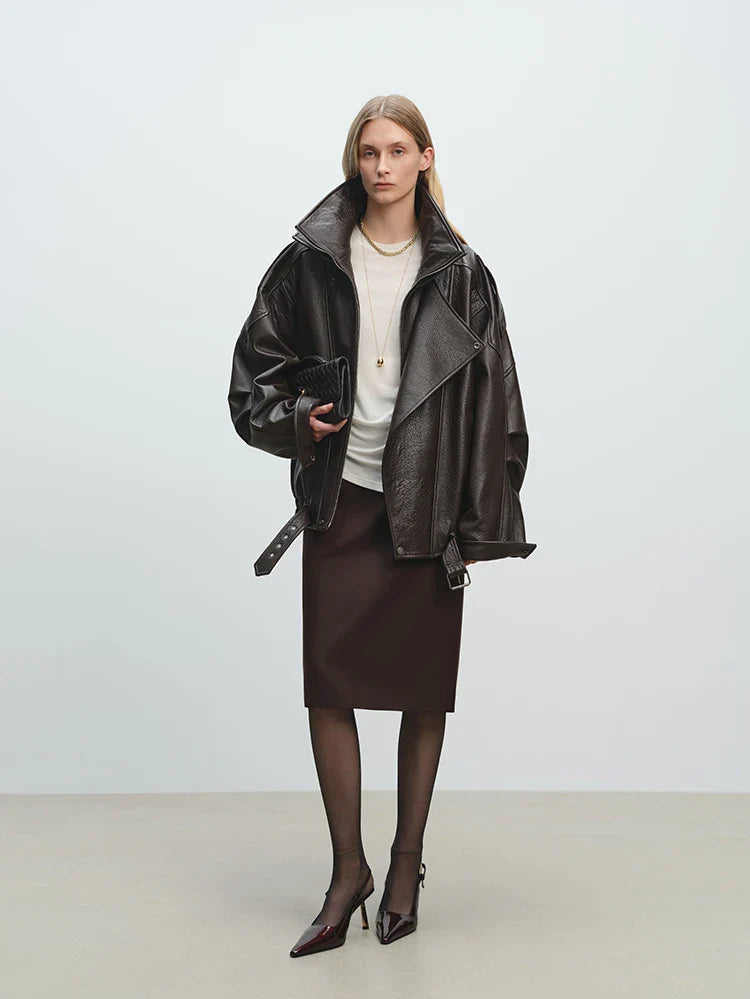 Miękka, skórzana kurtka oversize