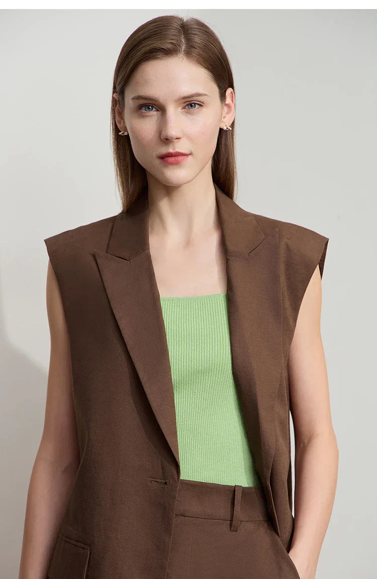 Luźny komplet z bawełny i lnu: kamizelka i spodenki