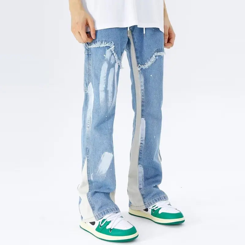 LuŸne jeansy rozkloszowane w stylu streetwear