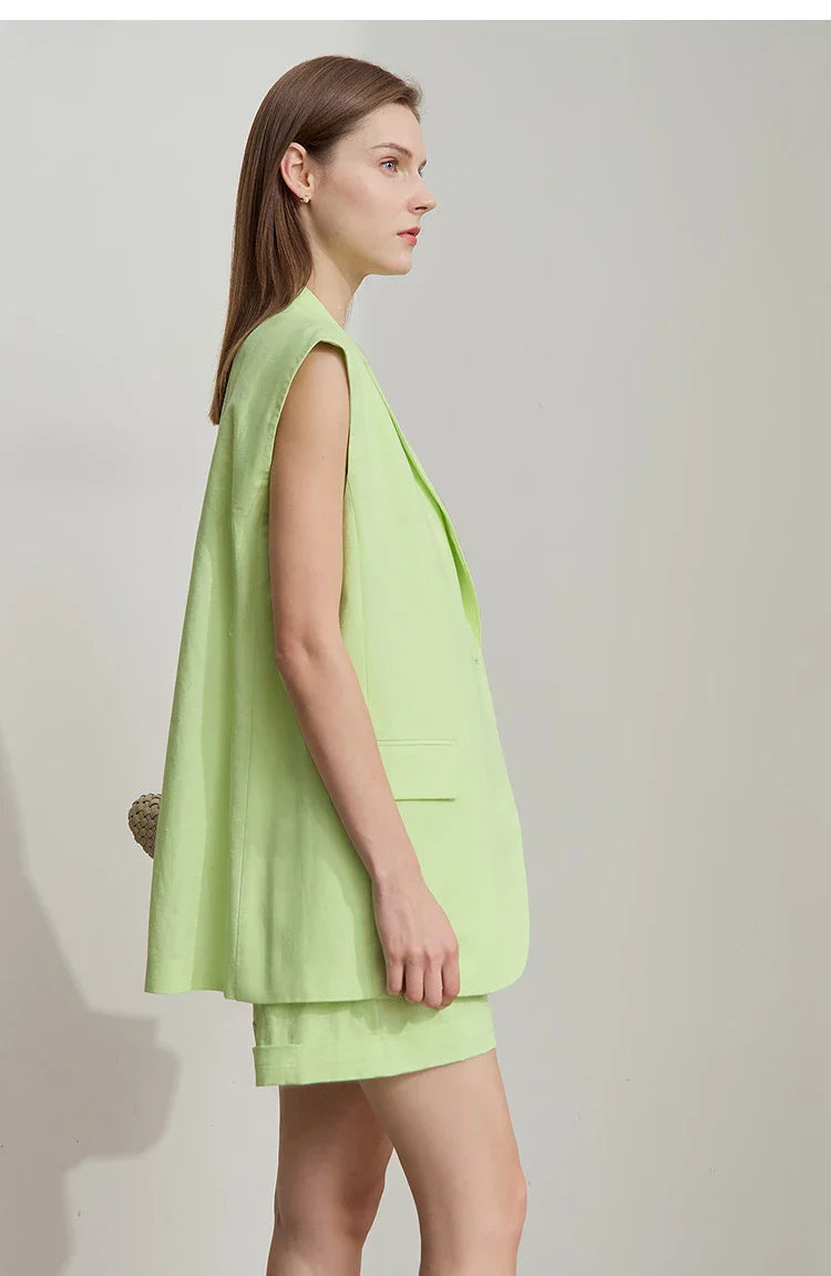 Luźny komplet z bawełny i lnu: kamizelka i spodenki