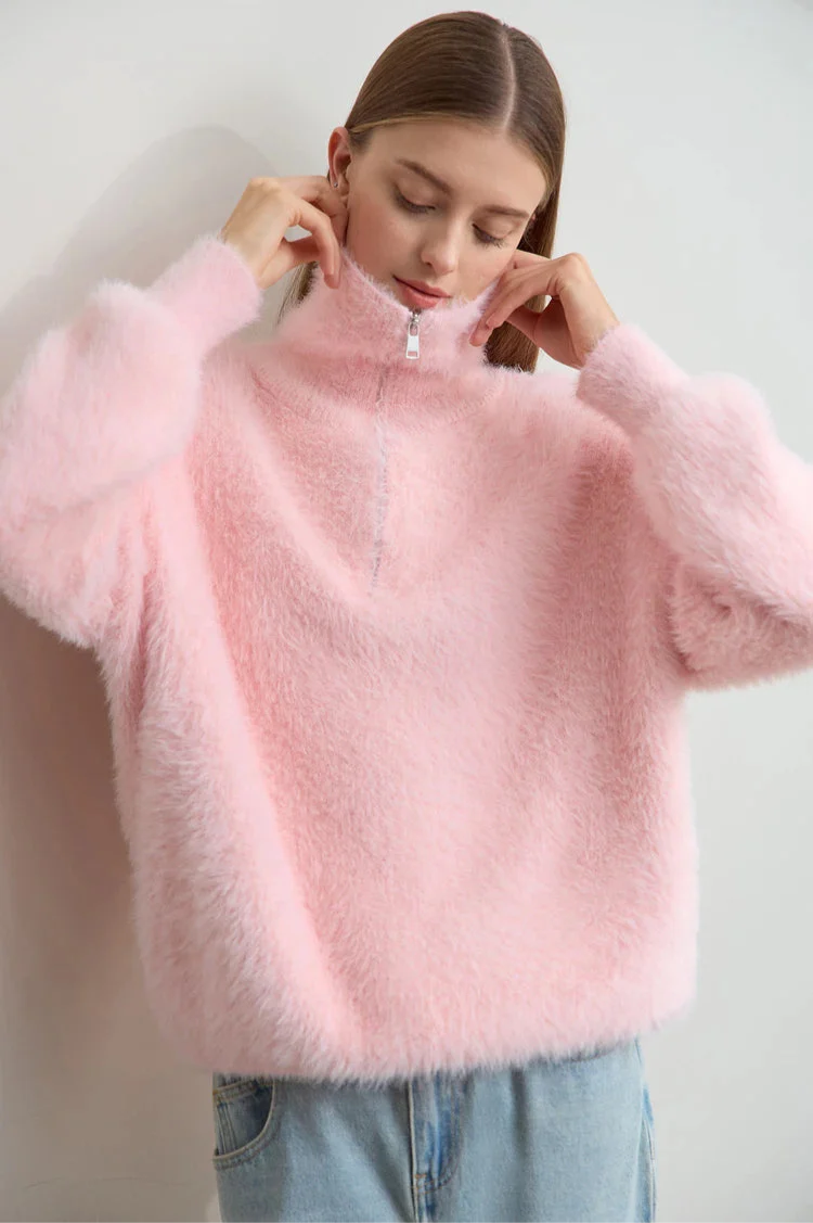 Sweter z norek z golfem i zamkiem błyskawicznym