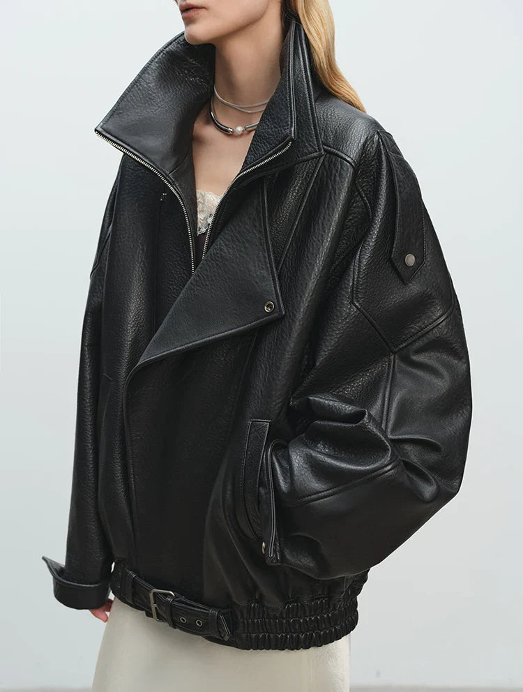 Miękka, skórzana kurtka oversize