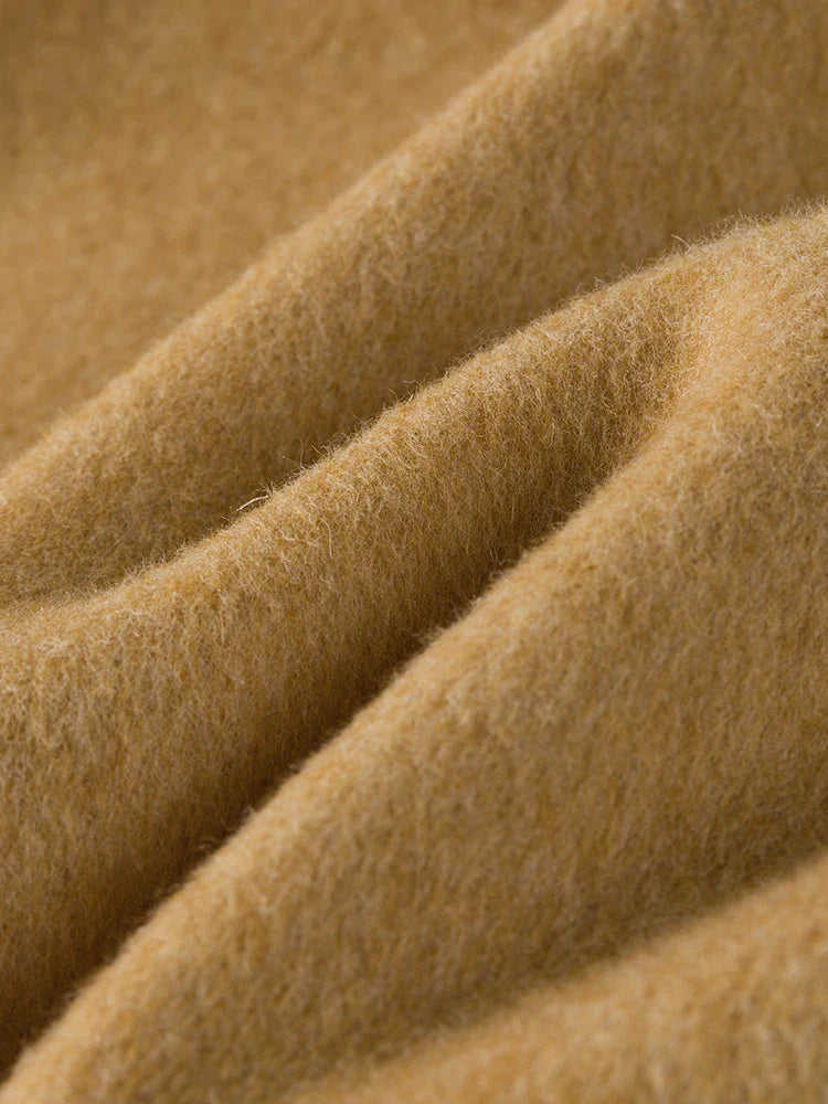 Khaki Wełniany Płaszcz Z Paskiem