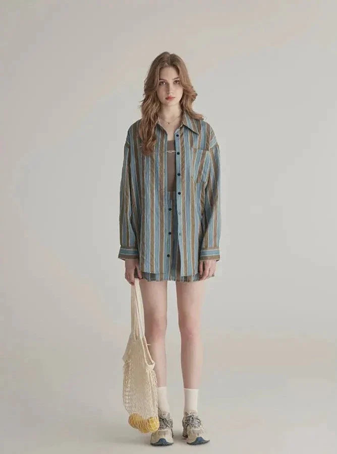 Komplet z koszulą i spódnicą w paski