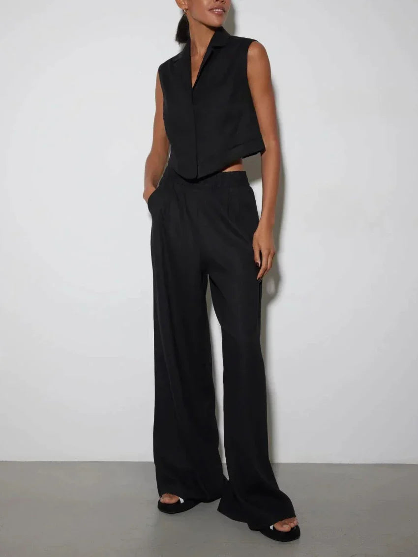 Elegancki kardigan i garnitur do spodni wykonany z lnu i baweęny