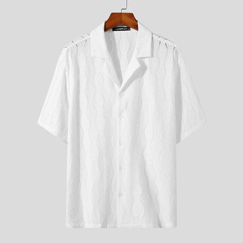 Koronkowa koszula z klapami w stylu retro i krótkim rêkawem