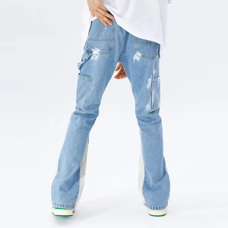 LuŸne jeansy rozkloszowane w stylu streetwear