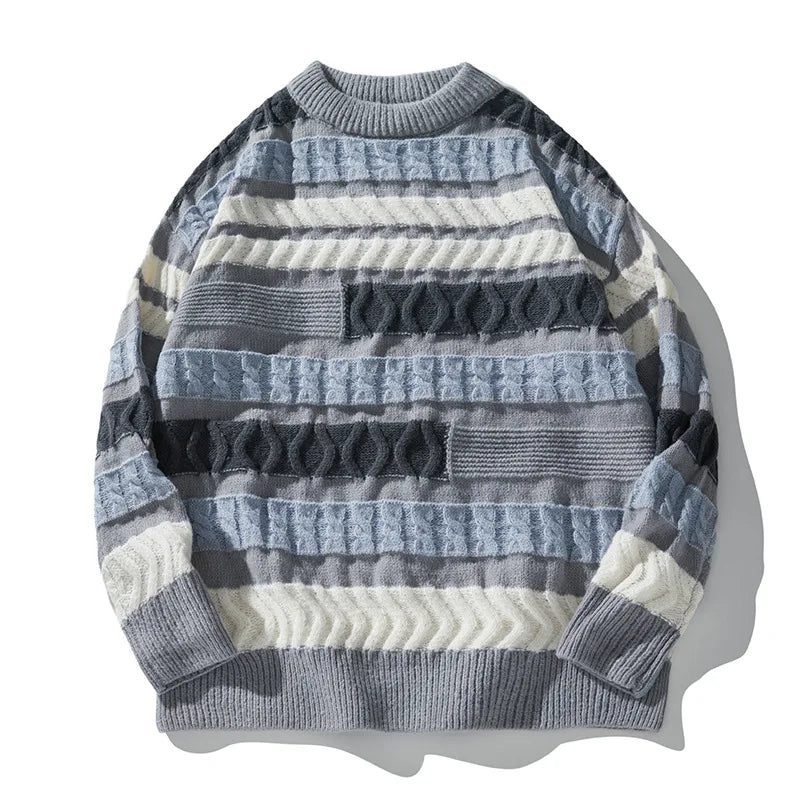 Kontrastowy brokatowy sweter z patchworkiem