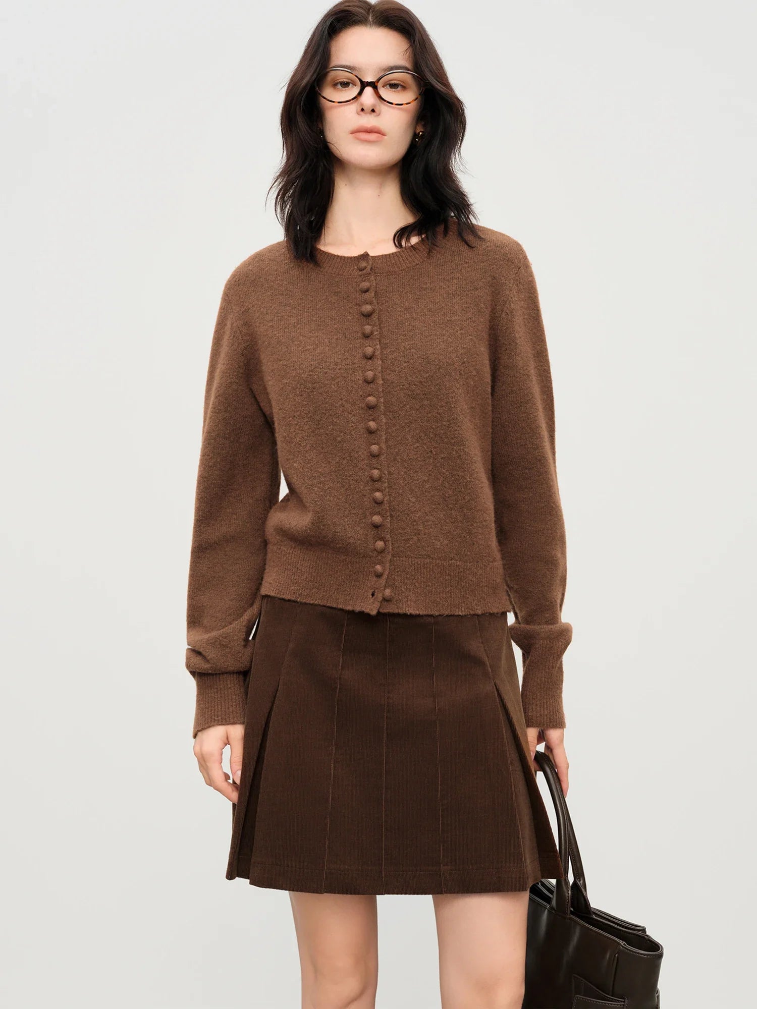 Kardigan z dzianiny mieszanej z wełnianymi guzikami