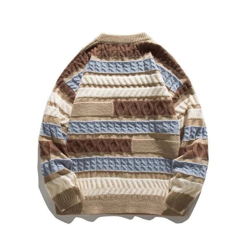Kontrastowy brokatowy sweter z patchworkiem