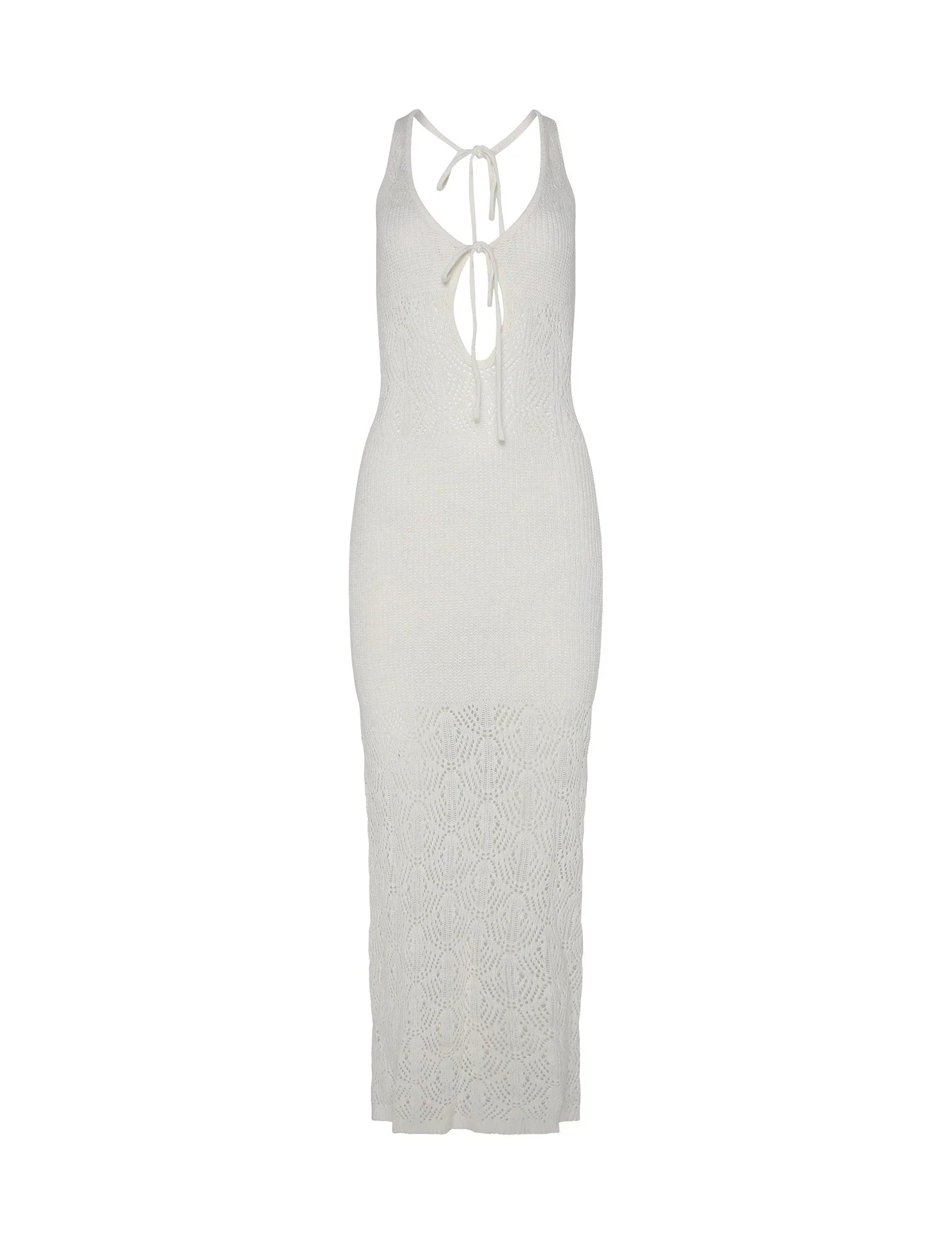 Elegancka sukienka maxi z dzianiny w kolorze biaęym