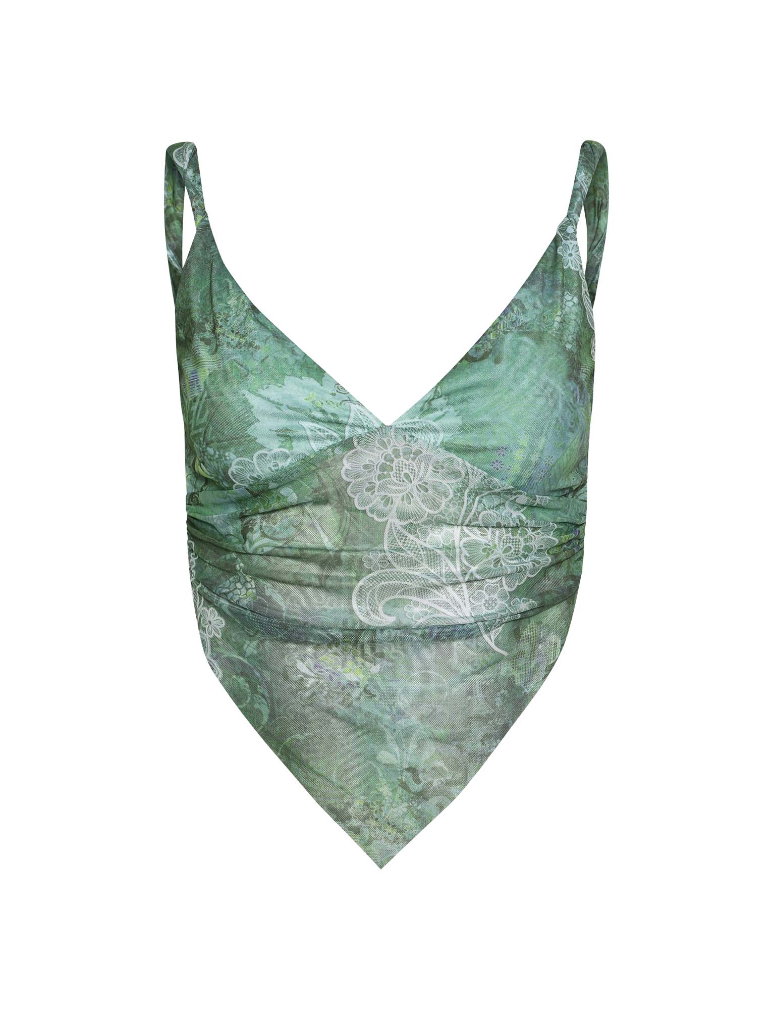 Zielony top w kwiaty ze spódnicą