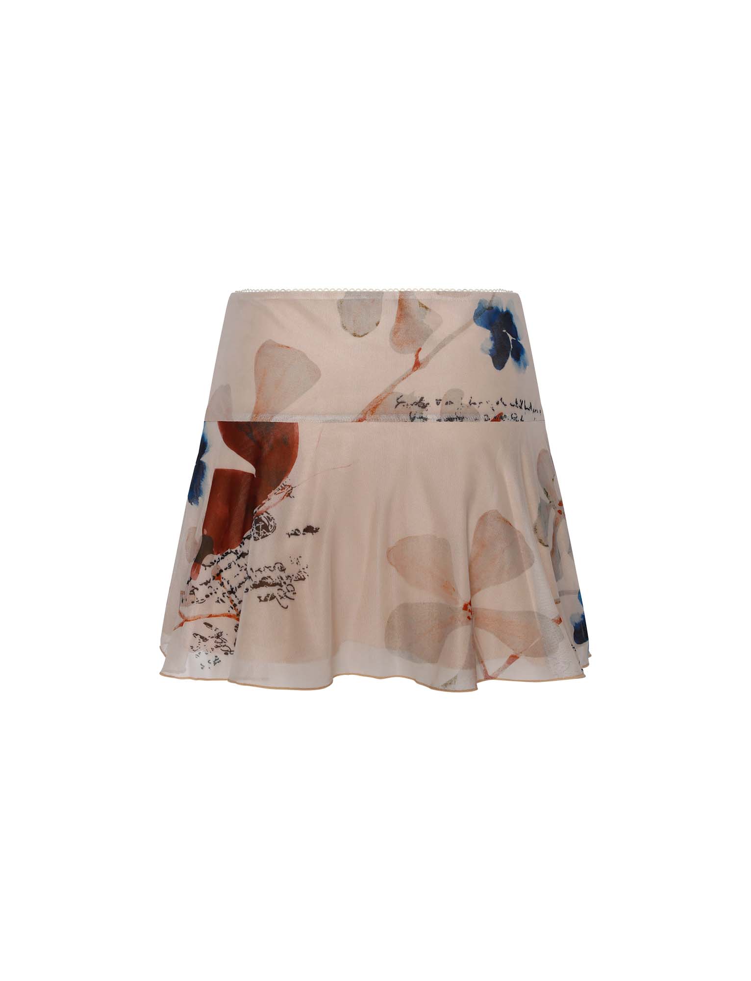 Beżowy top w kwiaty ze spódniczką mini