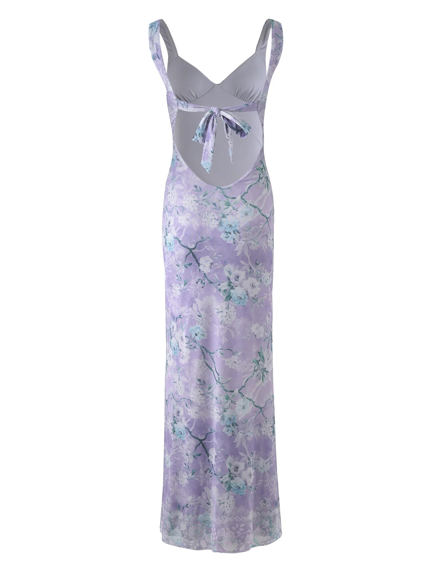 Fioletowa sukienka maxi w kwiaty