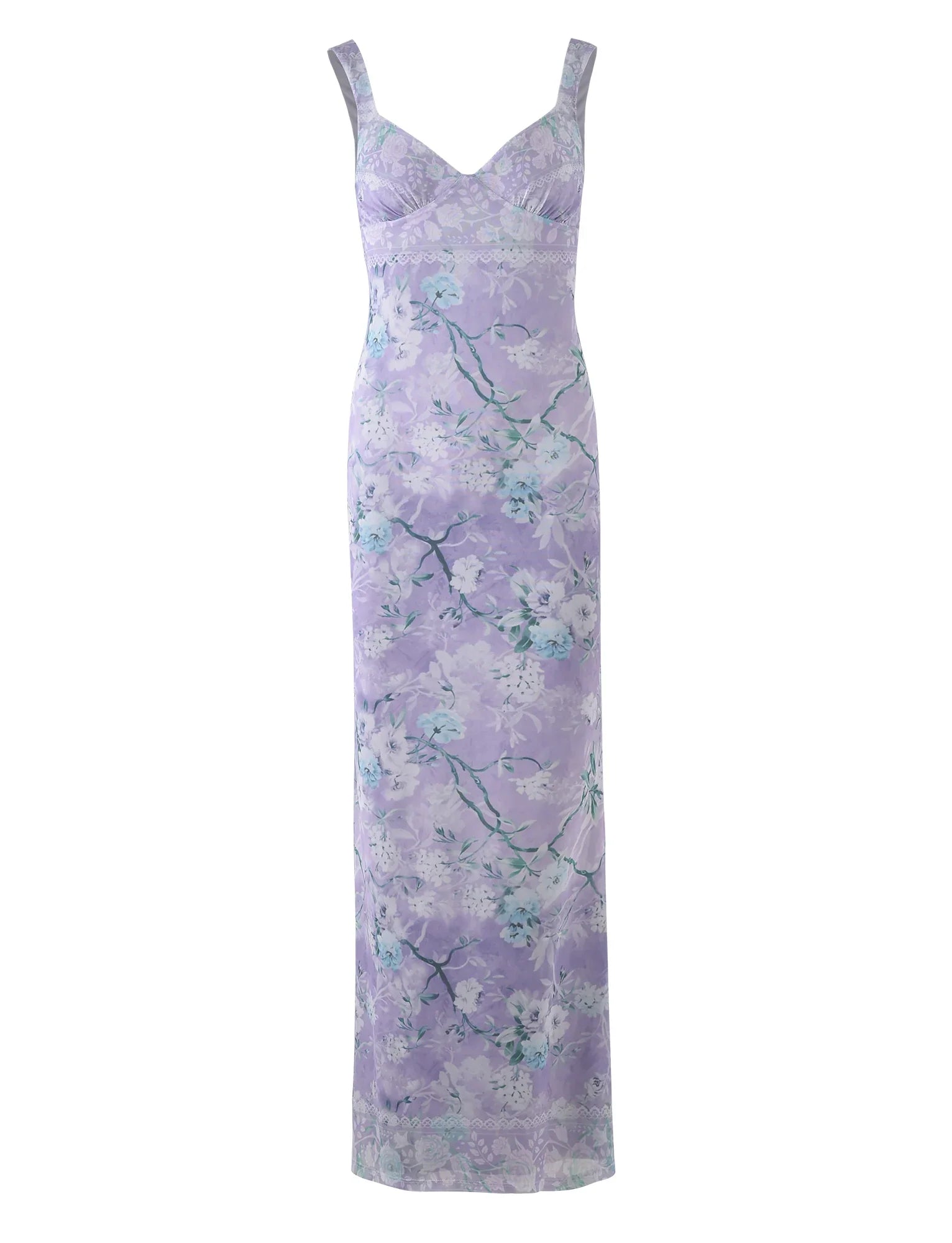 Fioletowa sukienka maxi w kwiaty