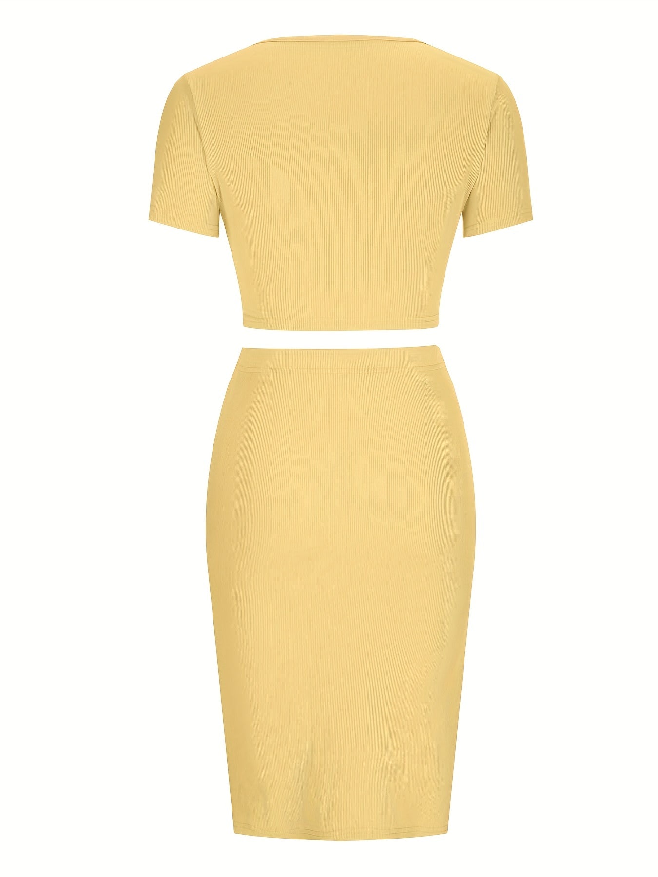 Crop top z kwadratowym dekoltem i dopasowaną spódnicą z rozciêciem