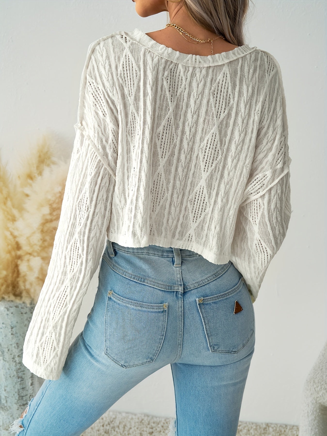 Biaęa strukturalna koszulka z dekoltem w ksztaęcie litery V