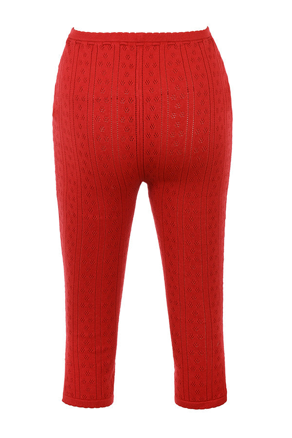 Dzianinowy top w wiœniowy œciągacz z dzianinowymi spodniami capri